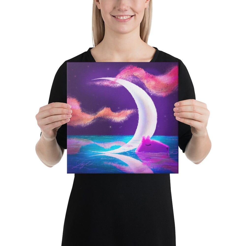 Moonlit Capybaras Collection - 5 - "Waxing Crescent Moon" Painting [Unfoiled] Posters, Prints, & Visual Artwork JoyousJoyfulJoyness 