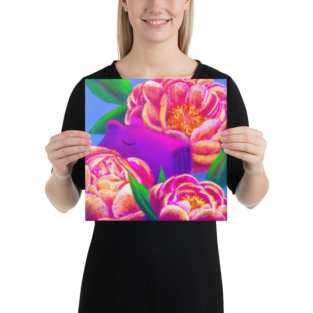 Capybara and Birth Flowers - 11 - "November Peonies" Painting [Unfoiled] Posters, Prints, & Visual Artwork JoyousJoyfulJoyness 