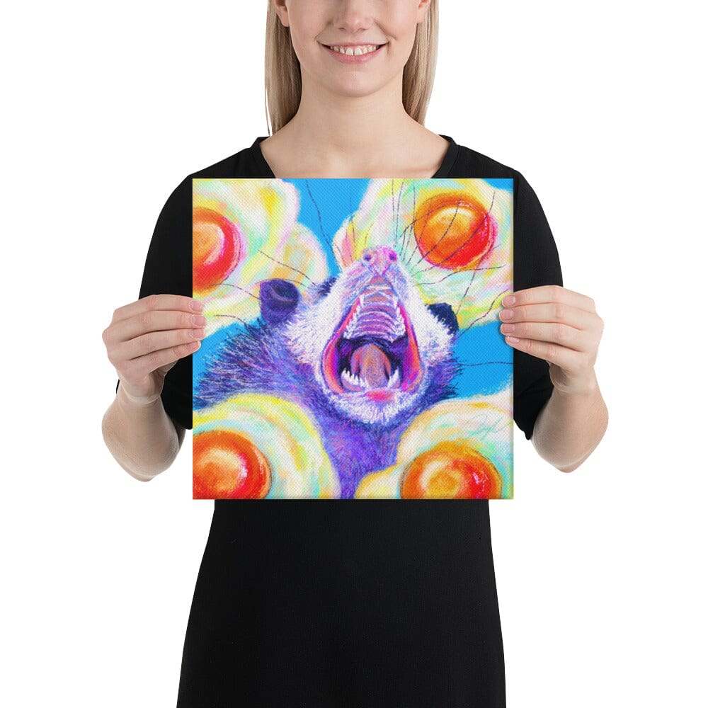 Culinary Critters Collection - "AAAAAAA with a Side of Eggs" Painting | Screaming Opossum with Eggs [Unfoiled] Posters, Prints, & Visual Artwork JoyousJoyfulJoyness 