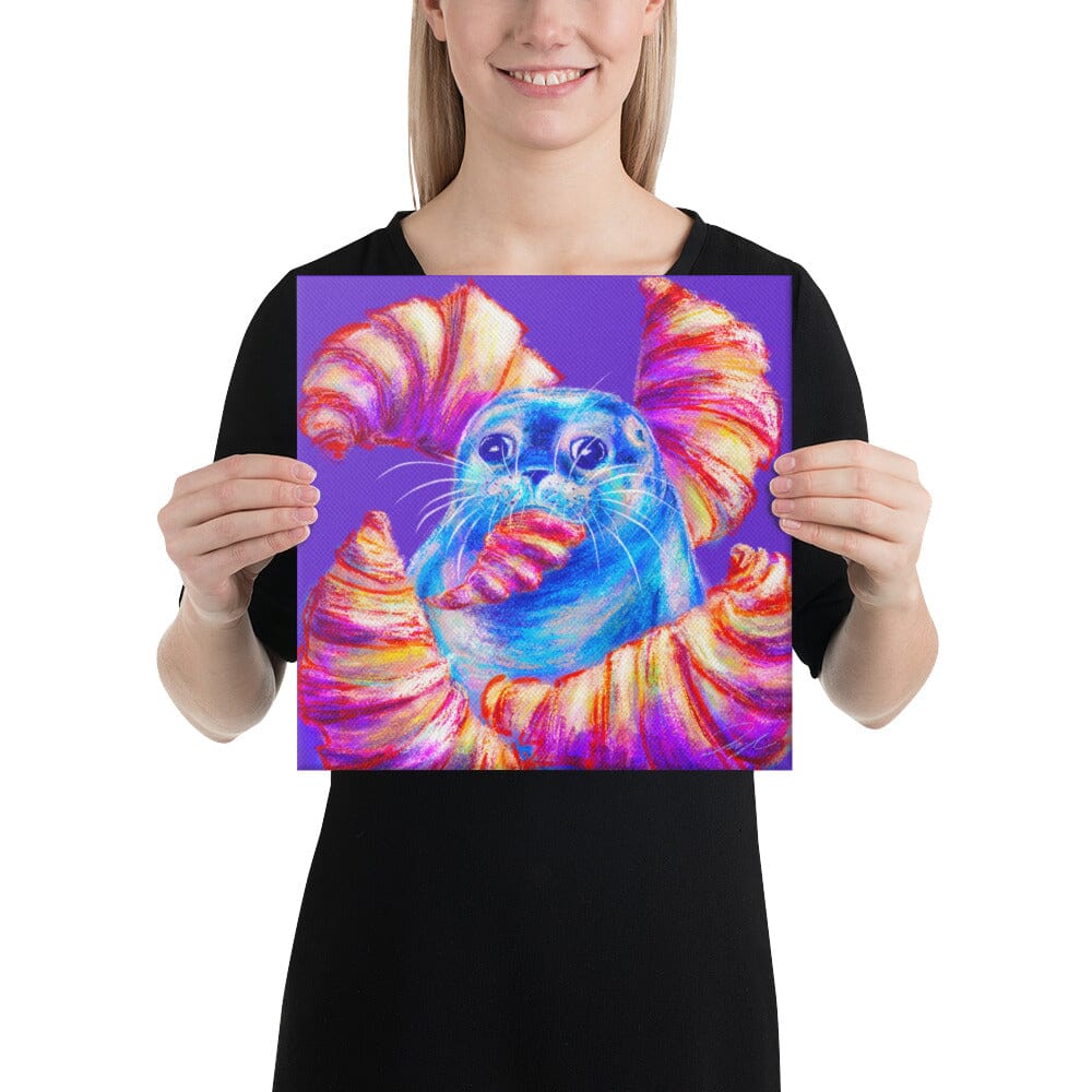 Culinary Critters Collection - "Carb Loading" Painting | Silly Seal Surrounded by Croissants [Unfoiled] Posters, Prints, & Visual Artwork JoyousJoyfulJoyness 