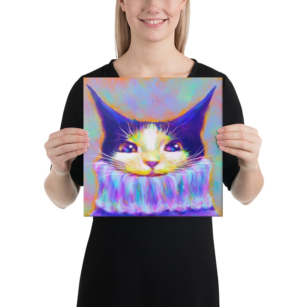 Chroma Cats Collection - "Chunky Sweater" - Painting of a Colorful Tuxedo Cat Wearing a Turtleneck [Unfoiled] Posters, Prints, & Visual Artwork JoyousJoyfulJoyness 
