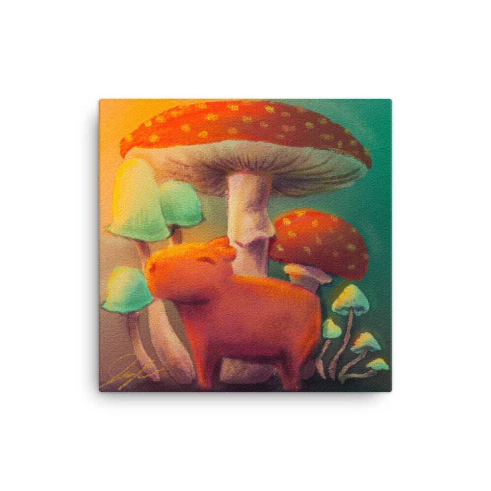 "Capybara and Mushrooms" Painting [Unfoiled] Posters, Prints, & Visual Artwork JoyousJoyfulJoyness 