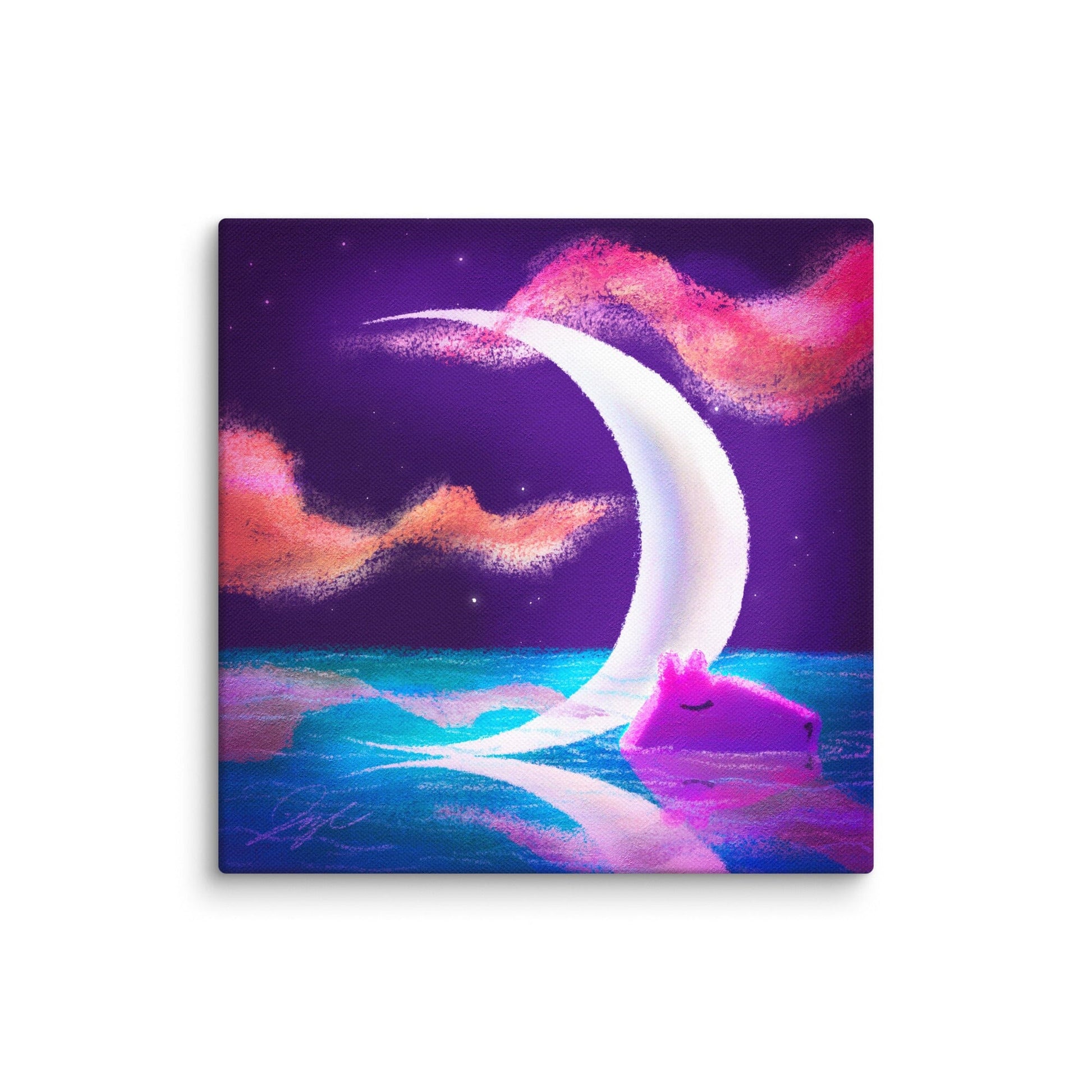 Moonlit Capybaras Collection - 5 - "Waxing Crescent Moon" Painting [Unfoiled] Posters, Prints, & Visual Artwork JoyousJoyfulJoyness 