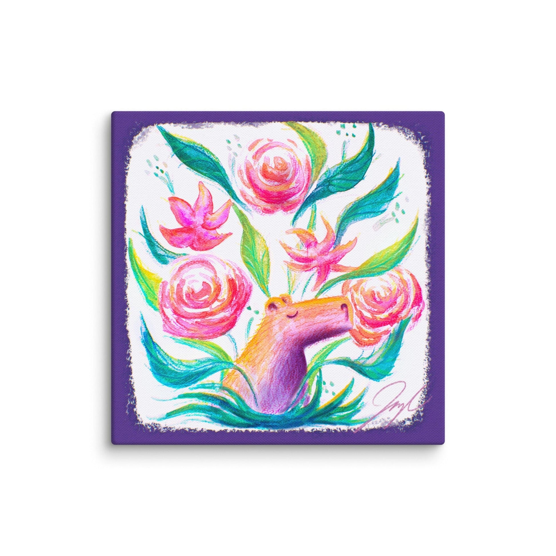"Capybara Bouquet" Painting | Capybara Among Flowers [Unfoiled] Posters, Prints, & Visual Artwork JoyousJoyfulJoyness 