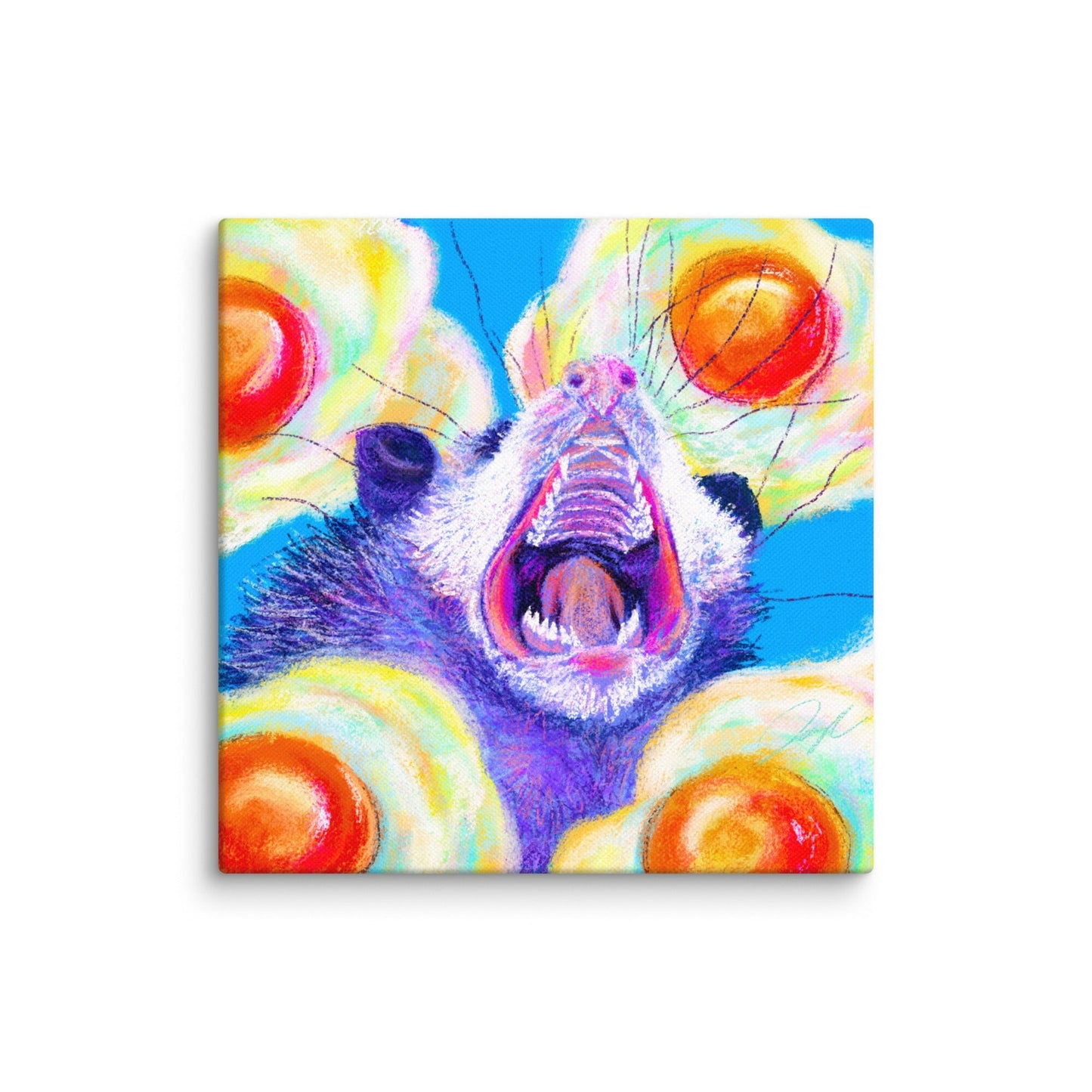 Culinary Critters Collection - "AAAAAAA with a Side of Eggs" Painting | Screaming Opossum with Eggs [Unfoiled] Posters, Prints, & Visual Artwork JoyousJoyfulJoyness 