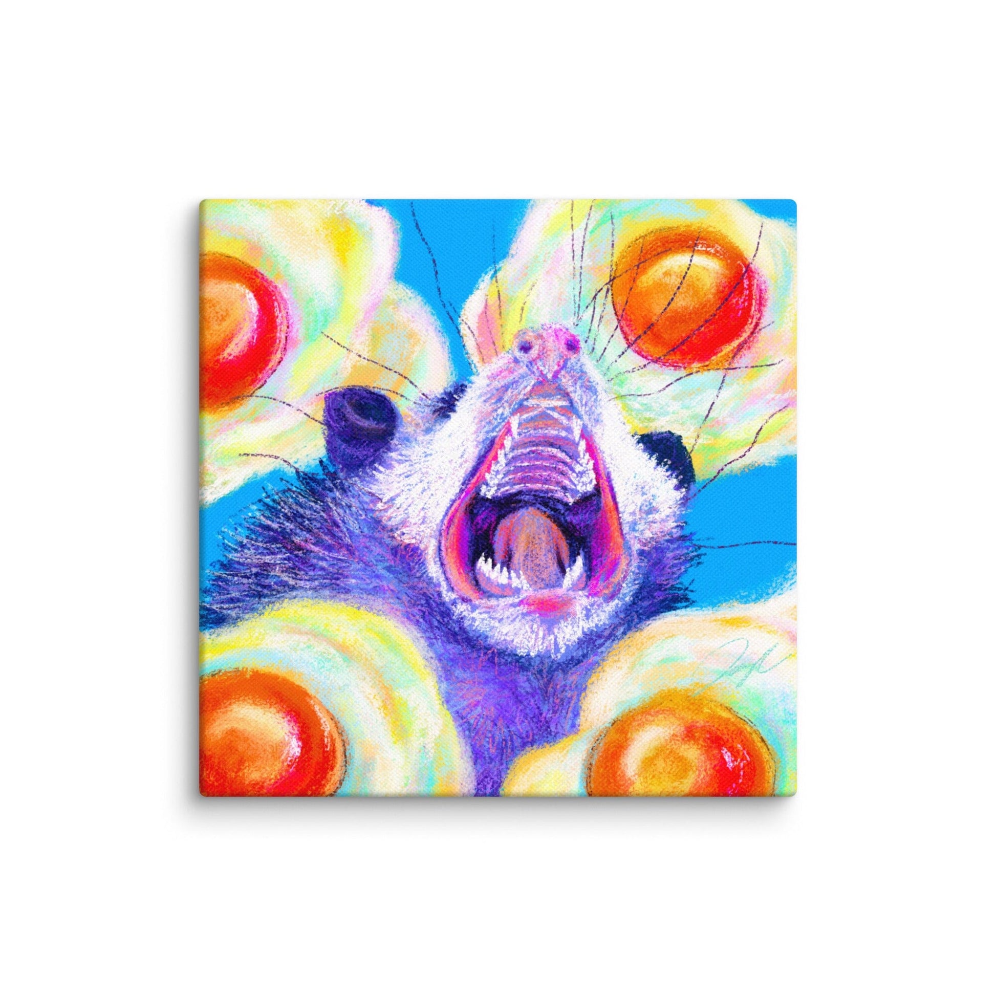 Culinary Critters Collection - "AAAAAAA with a Side of Eggs" Painting | Screaming Opossum with Eggs [Unfoiled] Posters, Prints, & Visual Artwork JoyousJoyfulJoyness 