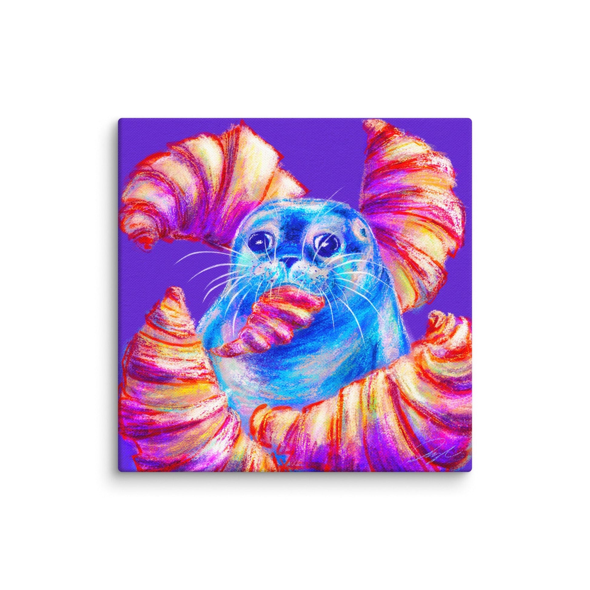 Culinary Critters Collection - "Carb Loading" Painting | Silly Seal Surrounded by Croissants [Unfoiled] Posters, Prints, & Visual Artwork JoyousJoyfulJoyness 