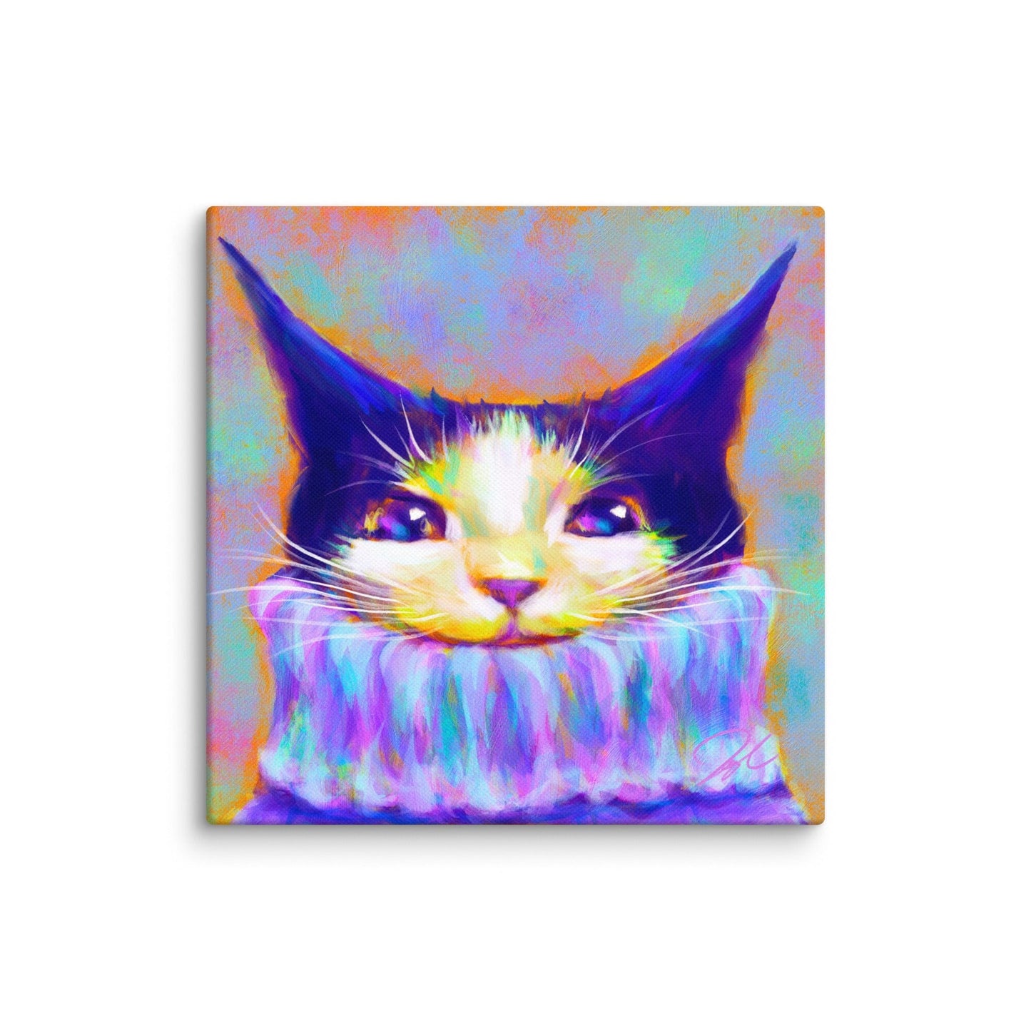 Chroma Cats Collection - "Chunky Sweater" - Painting of a Colorful Tuxedo Cat Wearing a Turtleneck [Unfoiled] Posters, Prints, & Visual Artwork JoyousJoyfulJoyness 