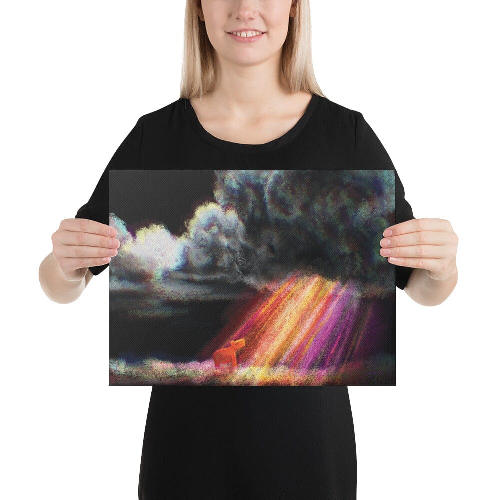 "Capybara and the Storm" Painting | Capybara Standing in a Rainbow with Dark Clouds Overhead [Unfoiled] Posters, Prints, & Visual Artwork JoyousJoyfulJoyness 