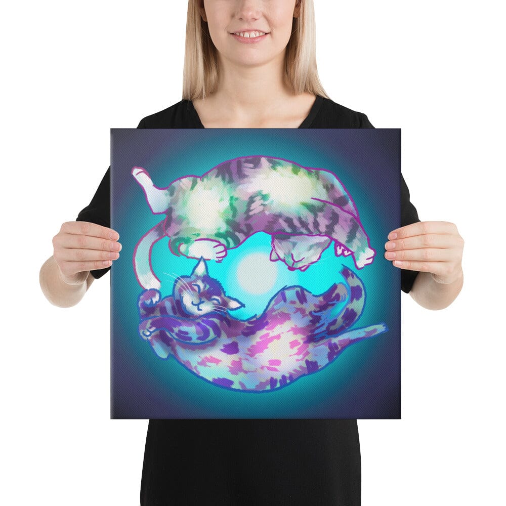 "Spiraling Cat": Painting of Two Cats Spinning Like a Spiral Galaxy [Unfoiled] Posters, Prints, & Visual Artwork JoyousJoyfulJoyness Canvas 16x16 in 