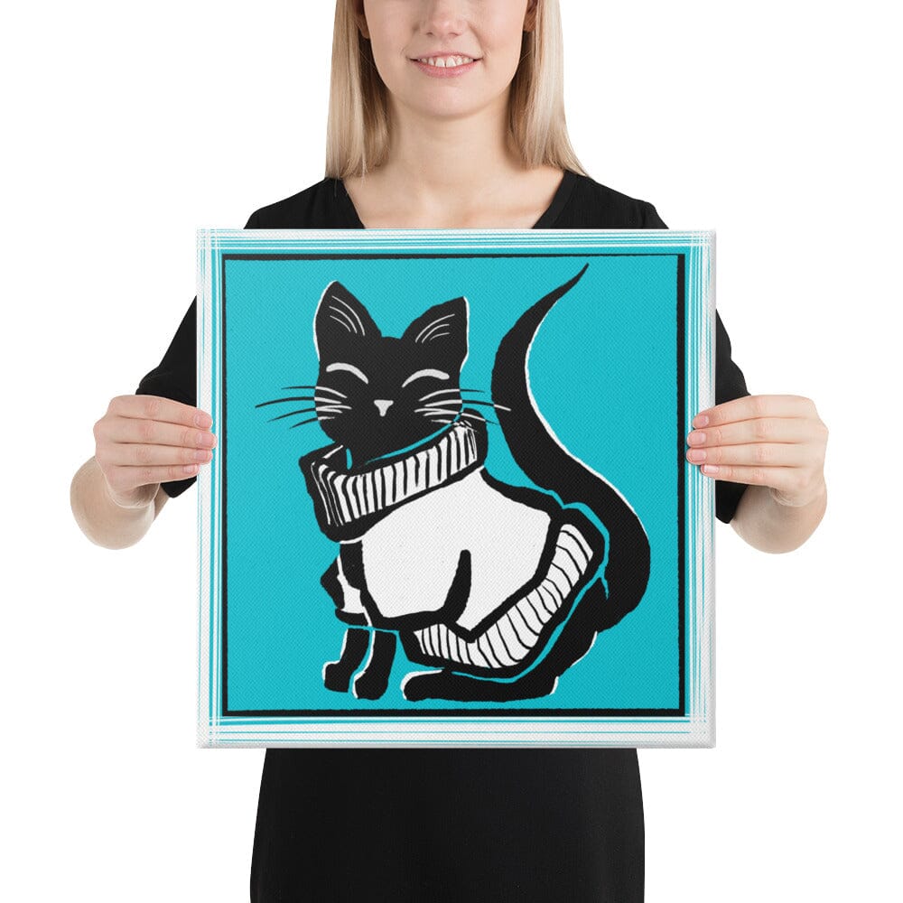 "Black Cat in Sweater": Painting of a Black Cat in a Chunky Sweater [Unfoiled] Posters, Prints, & Visual Artwork JoyousJoyfulJoyness 