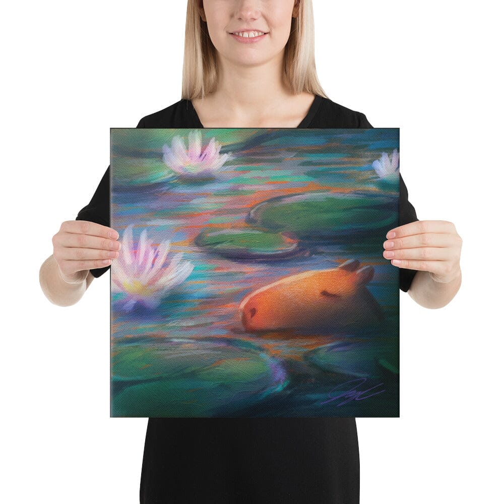 "Capybara Among the Lilies" Painting [Unfoiled] Posters, Prints, & Visual Artwork JoyousJoyfulJoyness 