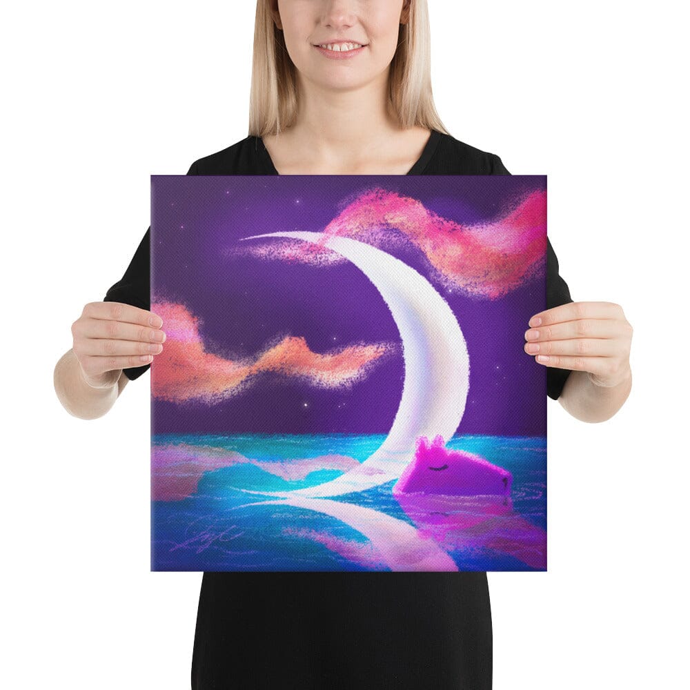 Moonlit Capybaras Collection - 5 - "Waxing Crescent Moon" Painting [Unfoiled] Posters, Prints, & Visual Artwork JoyousJoyfulJoyness 