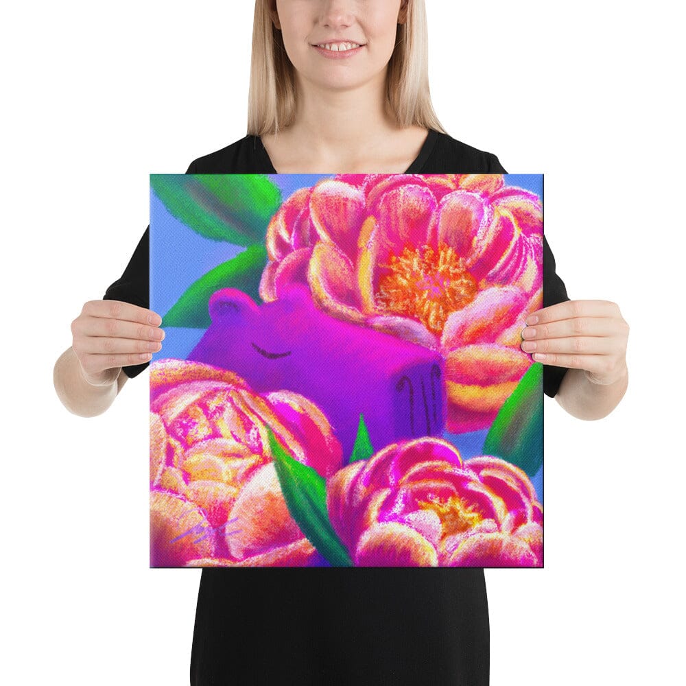 Capybara and Birth Flowers - 11 - "November Peonies" Painting [Unfoiled] Posters, Prints, & Visual Artwork JoyousJoyfulJoyness 