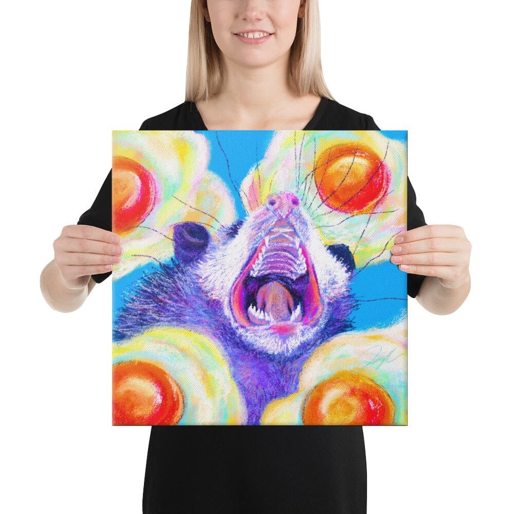 Culinary Critters Collection - "AAAAAAA with a Side of Eggs" Painting | Screaming Opossum with Eggs [Unfoiled] Posters, Prints, & Visual Artwork JoyousJoyfulJoyness 