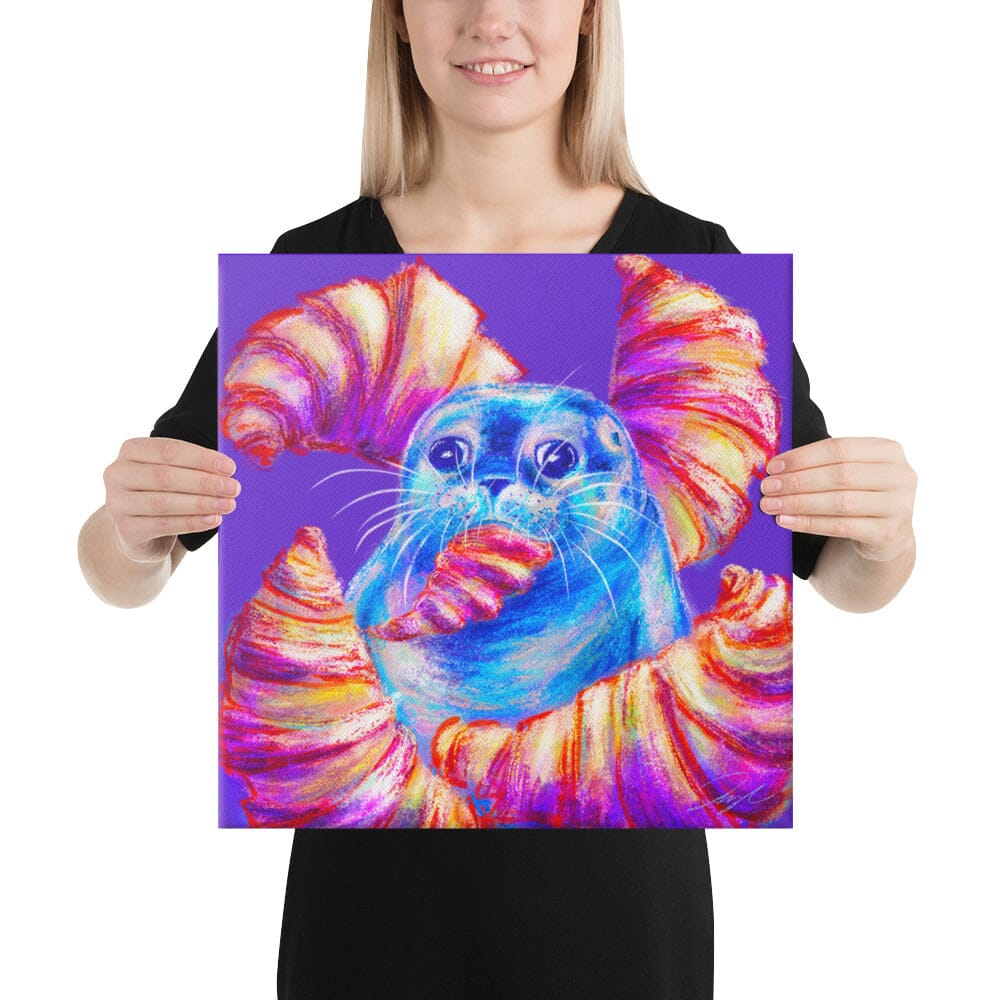 Culinary Critters Collection - "Carb Loading" Painting | Silly Seal Surrounded by Croissants [Unfoiled] Posters, Prints, & Visual Artwork JoyousJoyfulJoyness 
