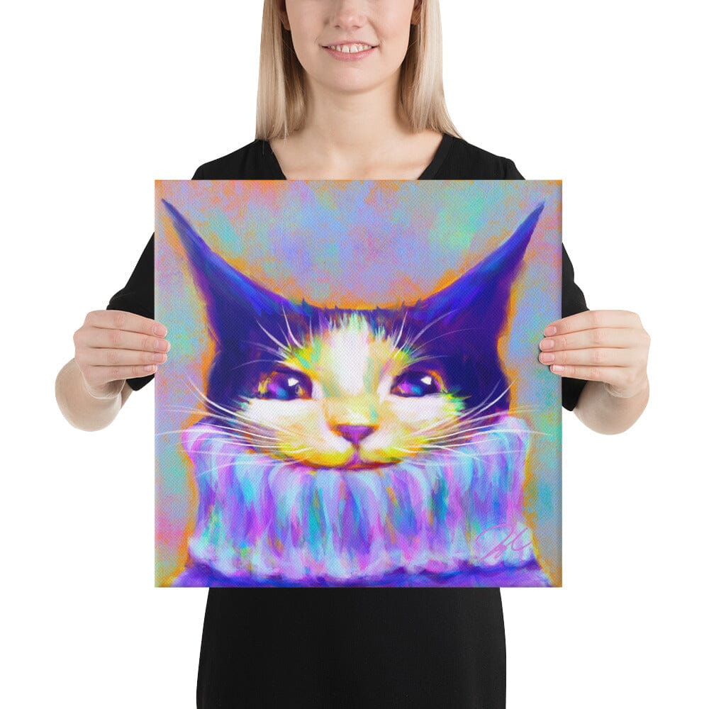 Chroma Cats Collection - "Chunky Sweater" - Painting of a Colorful Tuxedo Cat Wearing a Turtleneck [Unfoiled] Posters, Prints, & Visual Artwork JoyousJoyfulJoyness 