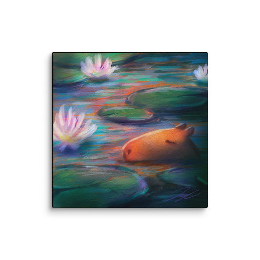 "Capybara Among the Lilies" Painting [Unfoiled] Posters, Prints, & Visual Artwork JoyousJoyfulJoyness 