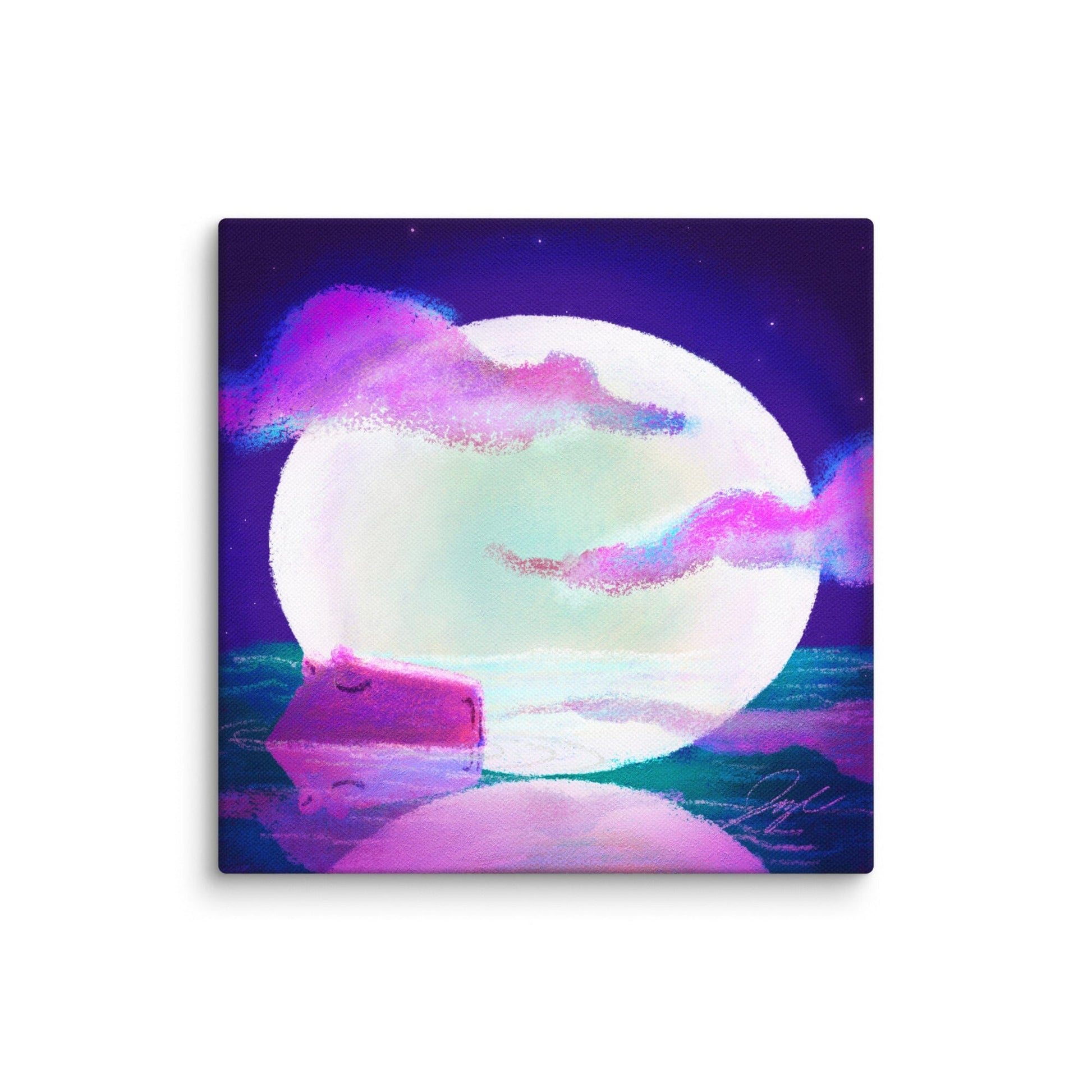 Moonlit Capybaras Collection - 3 - "Full Moon" Painting [Unfoiled] Posters, Prints, & Visual Artwork JoyousJoyfulJoyness 