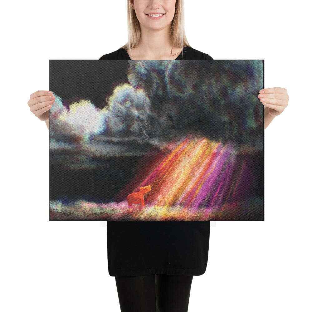 "Capybara and the Storm" Painting | Capybara Standing in a Rainbow with Dark Clouds Overhead [Unfoiled] Posters, Prints, & Visual Artwork JoyousJoyfulJoyness 