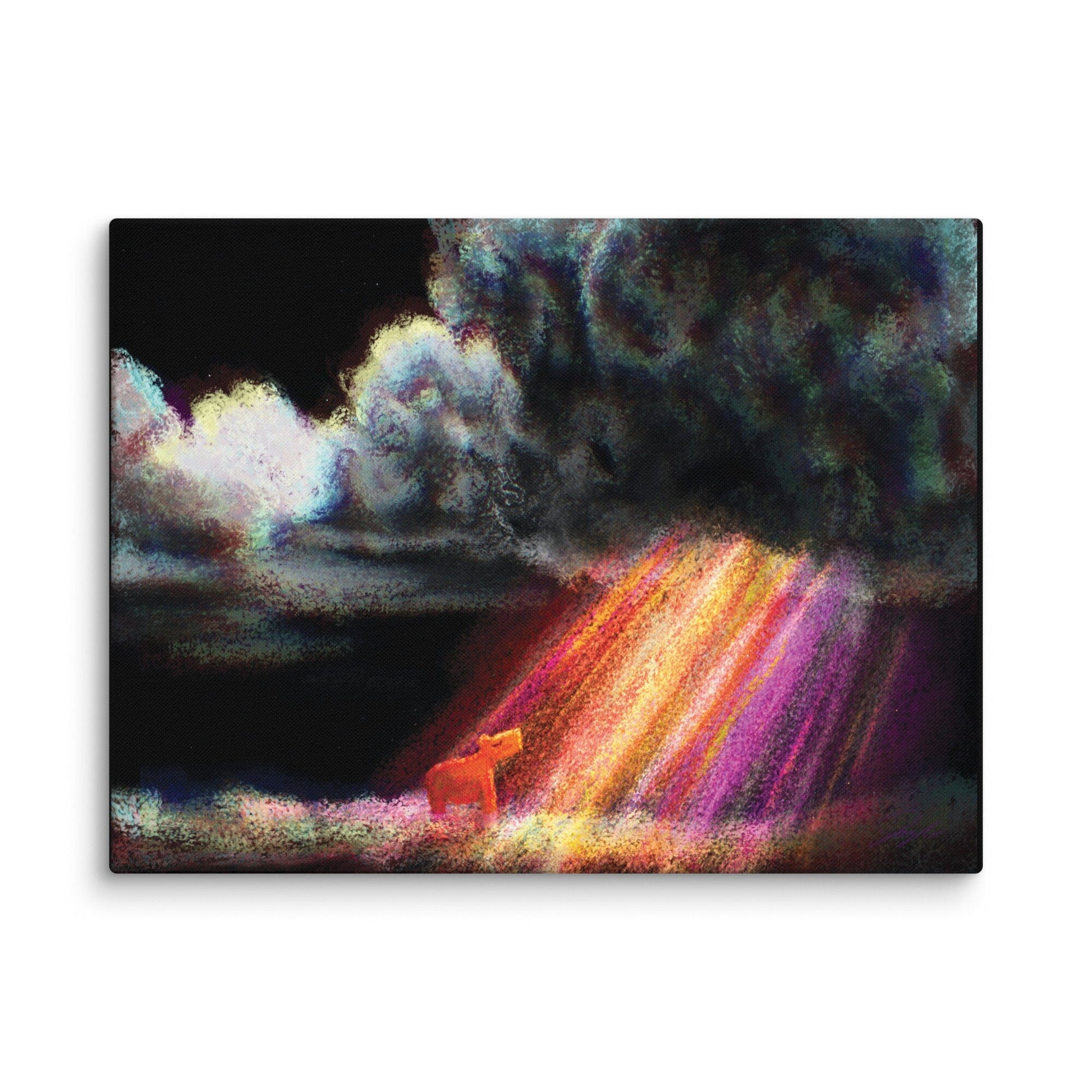 "Capybara and the Storm" Painting | Capybara Standing in a Rainbow with Dark Clouds Overhead [Unfoiled] Posters, Prints, & Visual Artwork JoyousJoyfulJoyness 