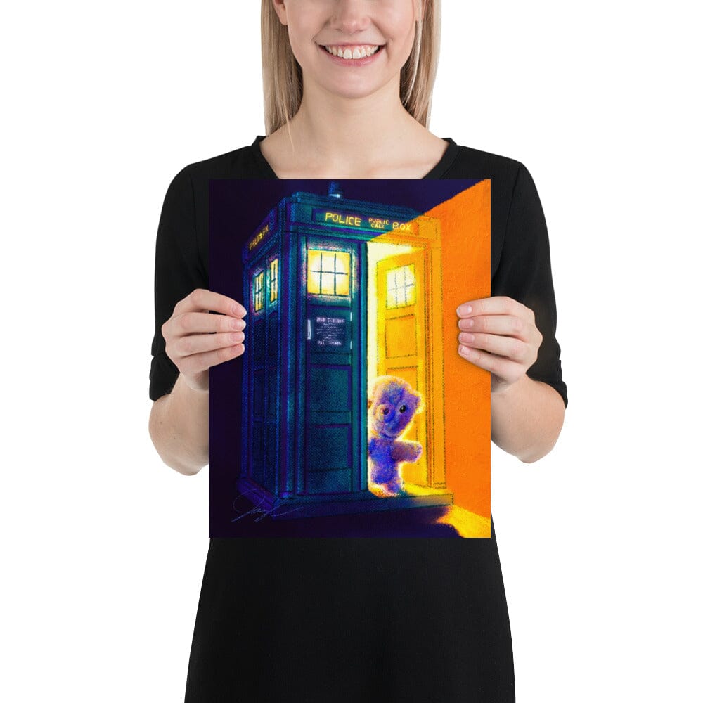 "Teddy Bear and the TARDIS" Painting [Unfoiled] | Painting of a Childhood Stuffed Bear Exiting the TARDIS Posters, Prints, & Visual Artwork JoyousJoyfulJoyness 