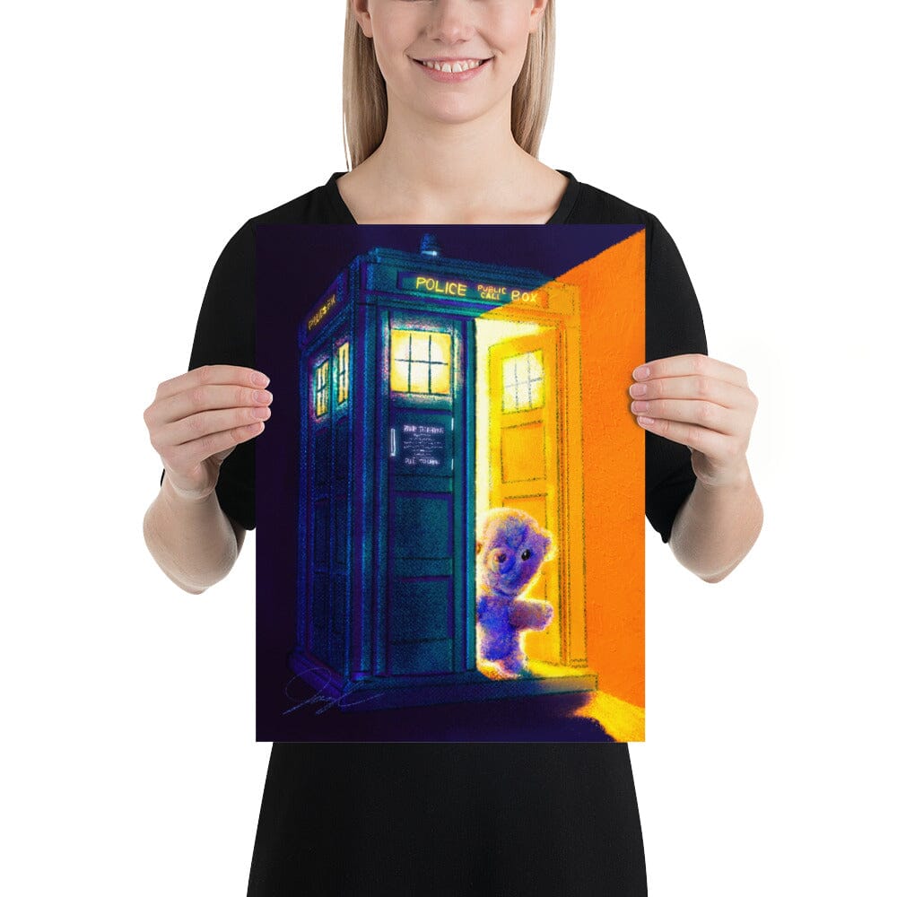 "Teddy Bear and the TARDIS" Painting [Unfoiled] | Painting of a Childhood Stuffed Bear Exiting the TARDIS Posters, Prints, & Visual Artwork JoyousJoyfulJoyness 