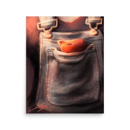 "PocketBara" Painting | Painting of a Miniature Capybara in a Pocket [Unfoiled] Posters, Prints, & Visual Artwork JoyousJoyfulJoyness 