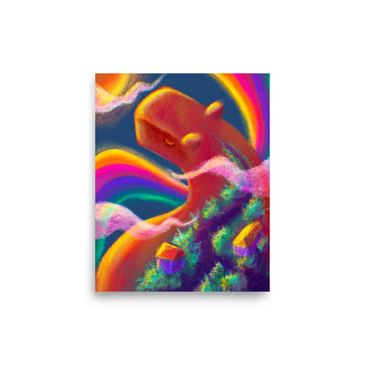Capybara Gargantua Collection - "Capybara and the Village" Painting | Capybara with a Village on his Back [Unfoiled] Posters, Prints, & Visual Artwork JoyousJoyfulJoyness 