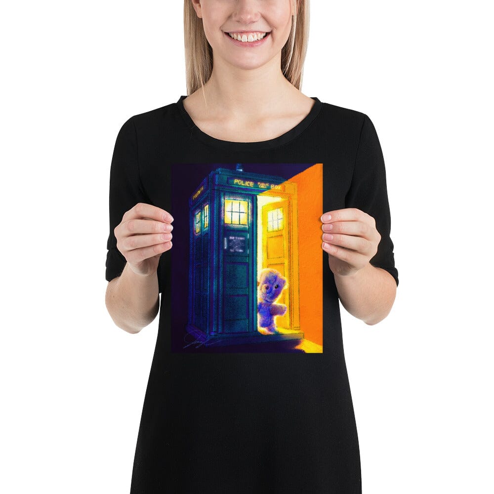 "Teddy Bear and the TARDIS" Painting [Unfoiled] | Painting of a Childhood Stuffed Bear Exiting the TARDIS Posters, Prints, & Visual Artwork JoyousJoyfulJoyness 
