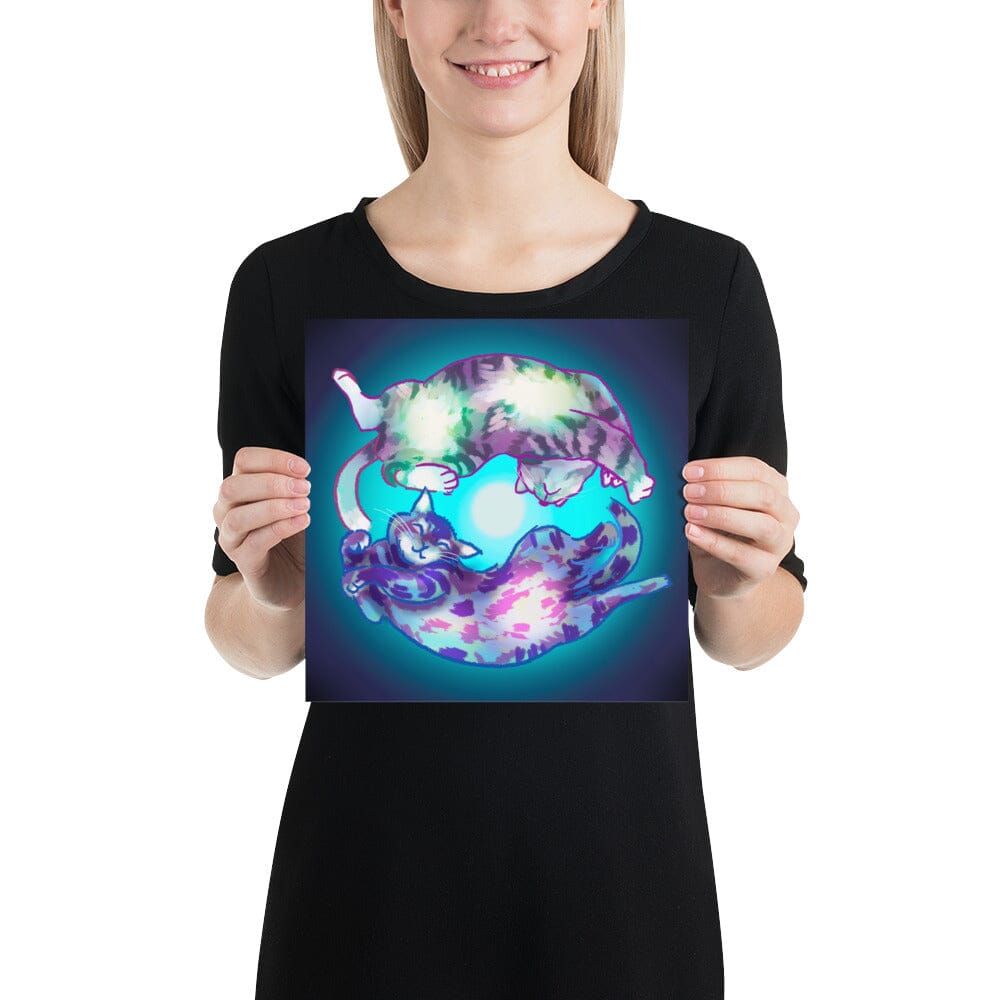 "Spiraling Cat": Painting of Two Cats Spinning Like a Spiral Galaxy [Unfoiled] Posters, Prints, & Visual Artwork JoyousJoyfulJoyness Fine Art Paper 10x10 in 