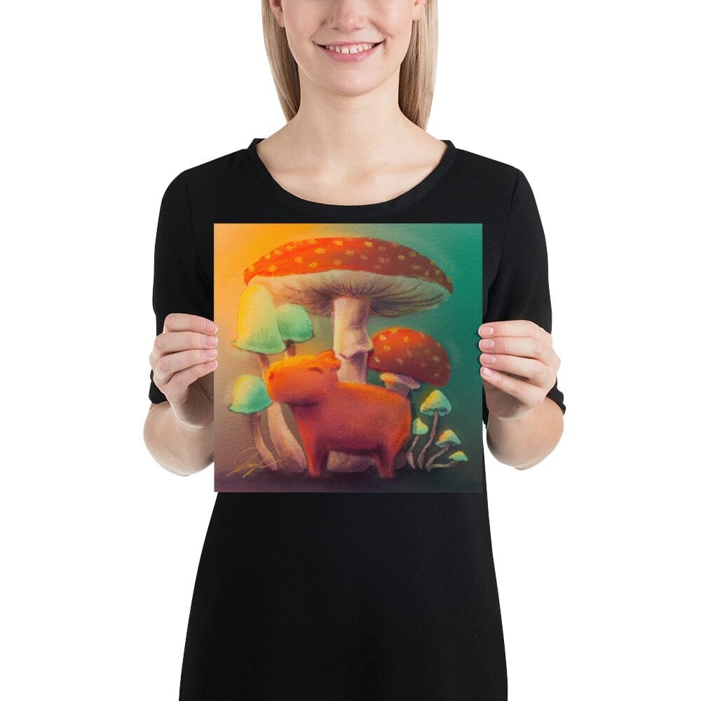 "Capybara and Mushrooms" Painting [Unfoiled] Posters, Prints, & Visual Artwork JoyousJoyfulJoyness 
