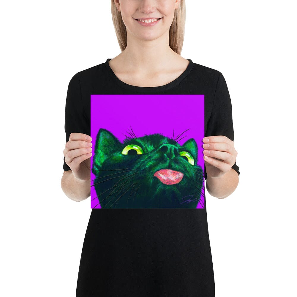Close Encounters Collection - "Little Mlem" - Close Up Painting of a Silly Black Cat [Unfoiled] Posters, Prints, & Visual Artwork JoyousJoyfulJoyness 