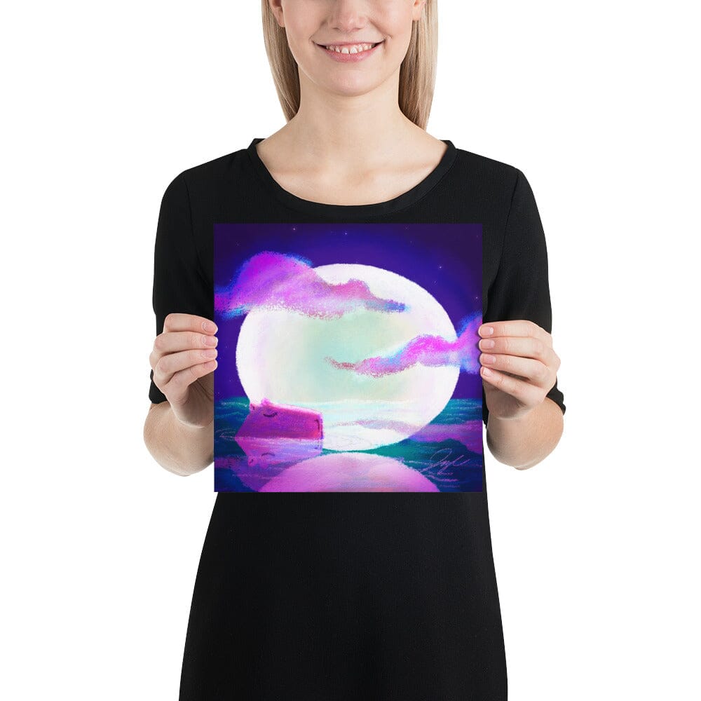 Moonlit Capybaras Collection - 3 - "Full Moon" Painting [Unfoiled] Posters, Prints, & Visual Artwork JoyousJoyfulJoyness 