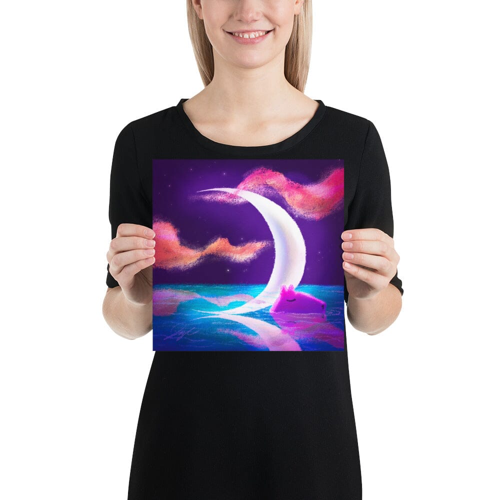 Moonlit Capybaras Collection - 5 - "Waxing Crescent Moon" Painting [Unfoiled] Posters, Prints, & Visual Artwork JoyousJoyfulJoyness 
