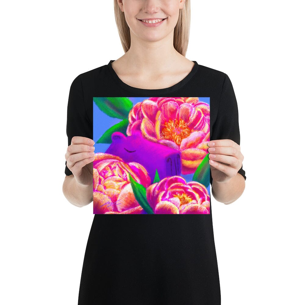 Capybara and Birth Flowers - 11 - "November Peonies" Painting [Unfoiled] Posters, Prints, & Visual Artwork JoyousJoyfulJoyness 