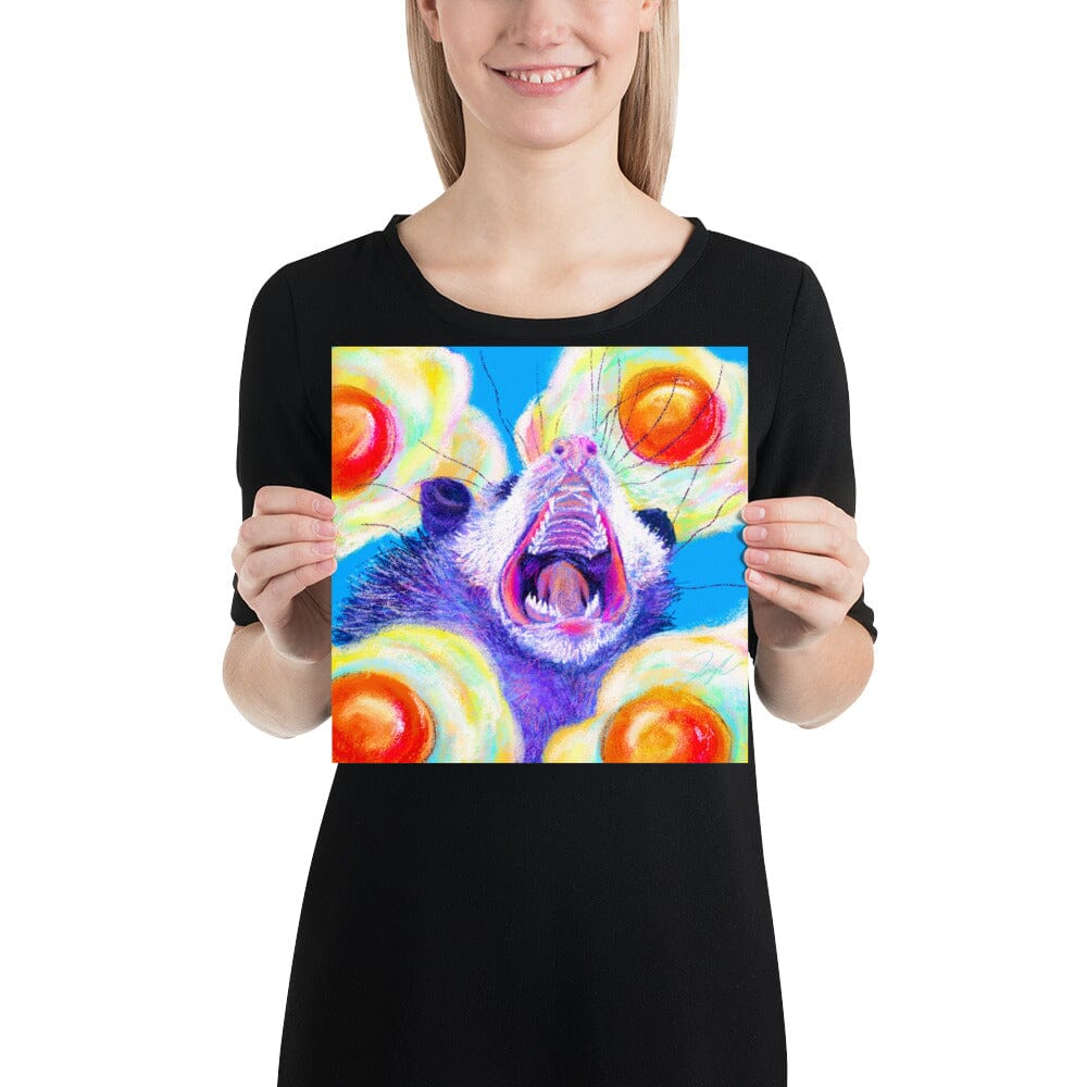 Culinary Critters Collection - "AAAAAAA with a Side of Eggs" Painting | Screaming Opossum with Eggs [Unfoiled] Posters, Prints, & Visual Artwork JoyousJoyfulJoyness 