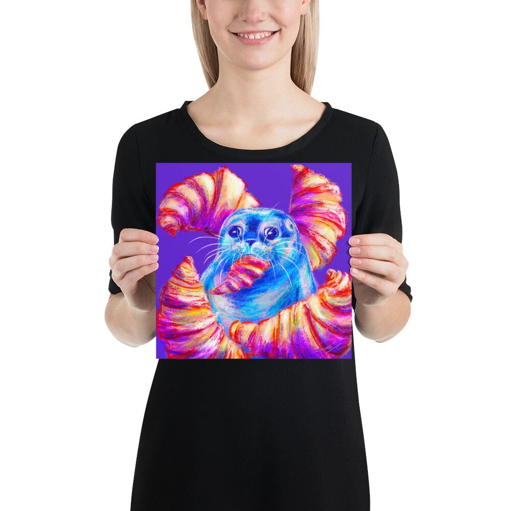 Culinary Critters Collection - "Carb Loading" Painting | Silly Seal Surrounded by Croissants [Unfoiled] Posters, Prints, & Visual Artwork JoyousJoyfulJoyness 