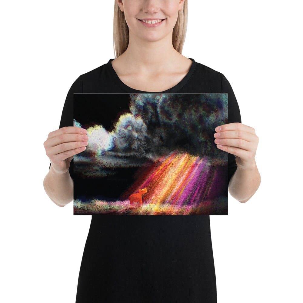 "Capybara and the Storm" Painting | Capybara Standing in a Rainbow with Dark Clouds Overhead [Unfoiled] Posters, Prints, & Visual Artwork JoyousJoyfulJoyness 