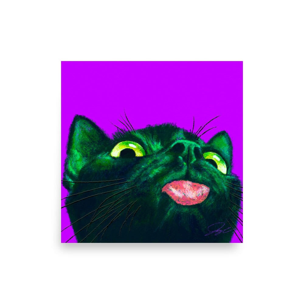 Close Encounters Collection - "Little Mlem" - Close Up Painting of a Silly Black Cat [Unfoiled] Posters, Prints, & Visual Artwork JoyousJoyfulJoyness 