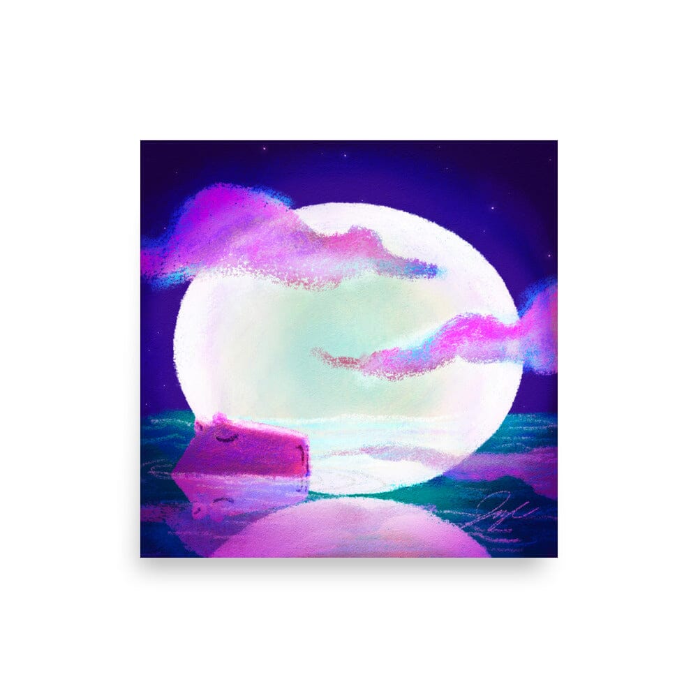 Moonlit Capybaras Collection - 3 - "Full Moon" Painting [Unfoiled] Posters, Prints, & Visual Artwork JoyousJoyfulJoyness 