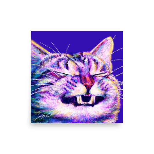 Close Encounters Collection - "Grin" - Close Up Painting of a Grinning Cat [Unfoiled] Posters, Prints, & Visual Artwork JoyousJoyfulJoyness 