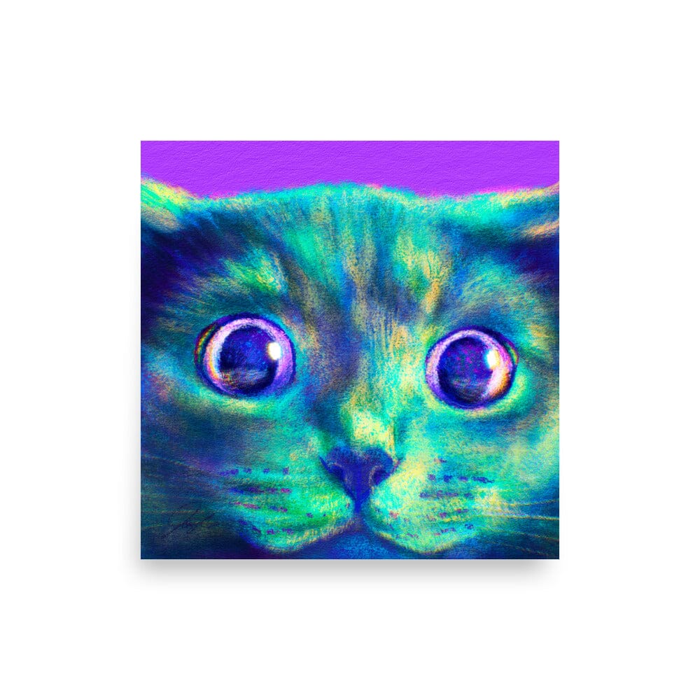 Close Encounters Collection - "Hunt" - Close Up Painting of a Gray Cat [Unfoiled] Posters, Prints, & Visual Artwork JoyousJoyfulJoyness 