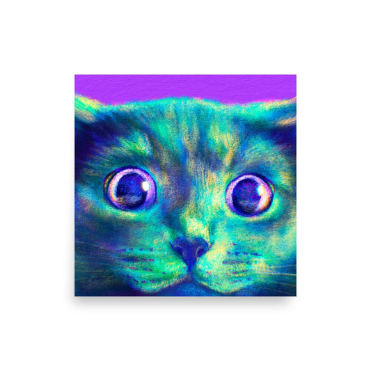 Close Encounters Collection - "Hunt" - Close Up Painting of a Gray Cat [Unfoiled] Posters, Prints, & Visual Artwork JoyousJoyfulJoyness 