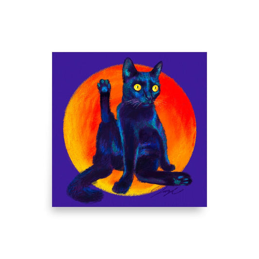 Feline Flows and Poses Collection - "Excuse Me" - Painting of a Black Cat with his Back Leg Raised [Unfoiled] Posters, Prints, & Visual Artwork JoyousJoyfulJoyness 