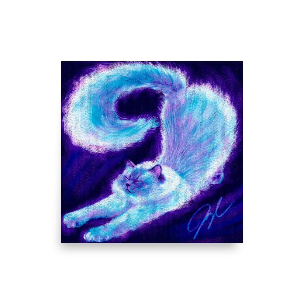Feline Flows and Poses Collection - "Stretch" - Painting of a Siamese Cat Stretching [Unfoiled] Posters, Prints, & Visual Artwork JoyousJoyfulJoyness 