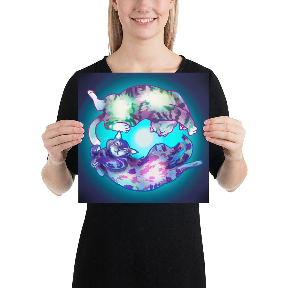 "Spiraling Cat": Painting of Two Cats Spinning Like a Spiral Galaxy [Unfoiled] Posters, Prints, & Visual Artwork JoyousJoyfulJoyness Fine Art Paper 12x12 in 