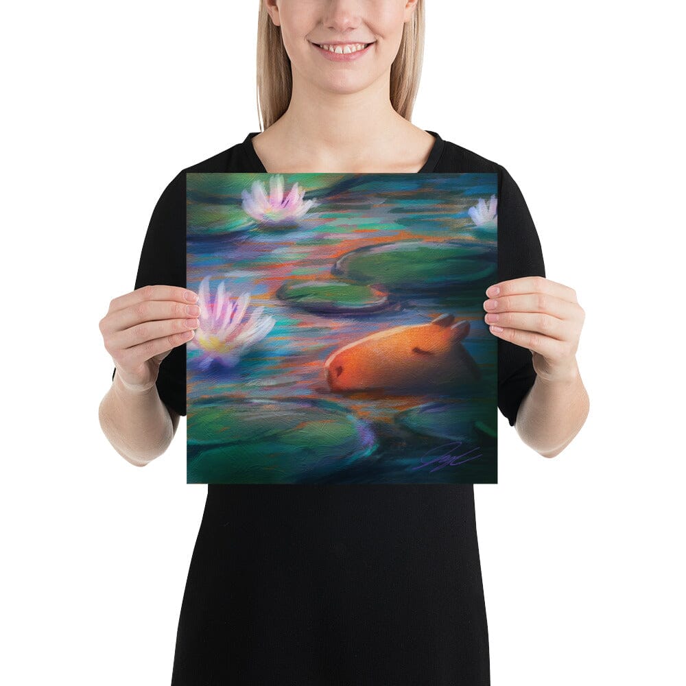 "Capybara Among the Lilies" Painting [Unfoiled] Posters, Prints, & Visual Artwork JoyousJoyfulJoyness 