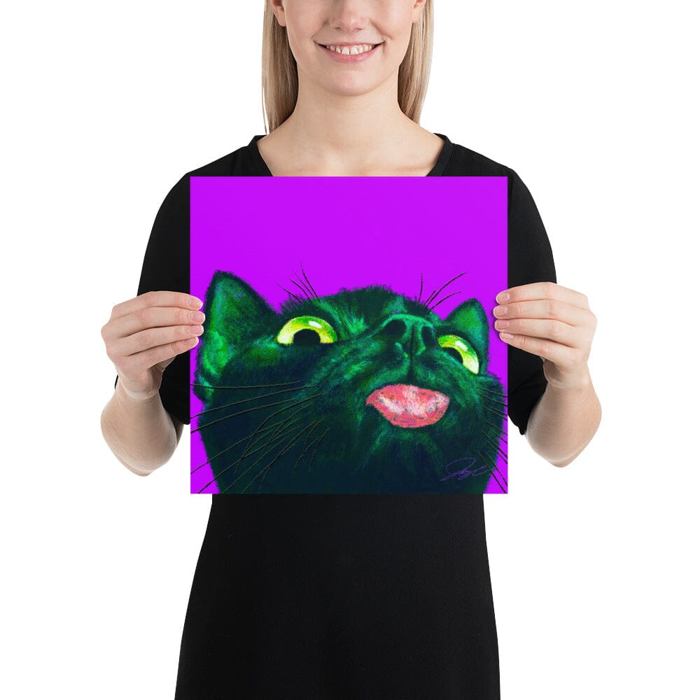Close Encounters Collection - "Little Mlem" - Close Up Painting of a Silly Black Cat [Unfoiled] Posters, Prints, & Visual Artwork JoyousJoyfulJoyness 