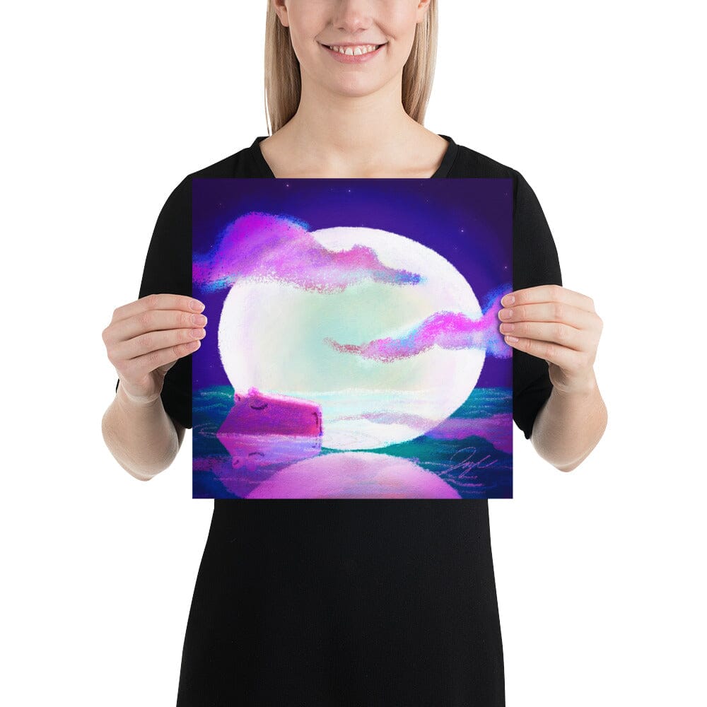 Moonlit Capybaras Collection - 3 - "Full Moon" Painting [Unfoiled] Posters, Prints, & Visual Artwork JoyousJoyfulJoyness 